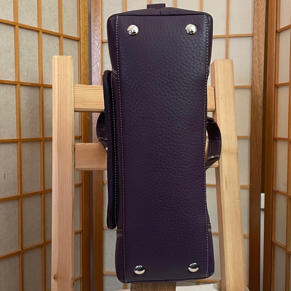 Coach Hampton Pebbled Leather Zipper Satchel in Dark Purple - Picture 9 of 17